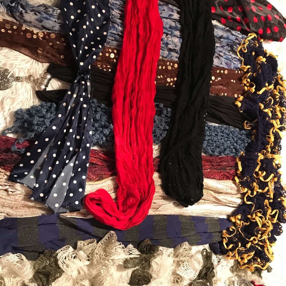 Lot of  14 scarves. Variety of colors and styles